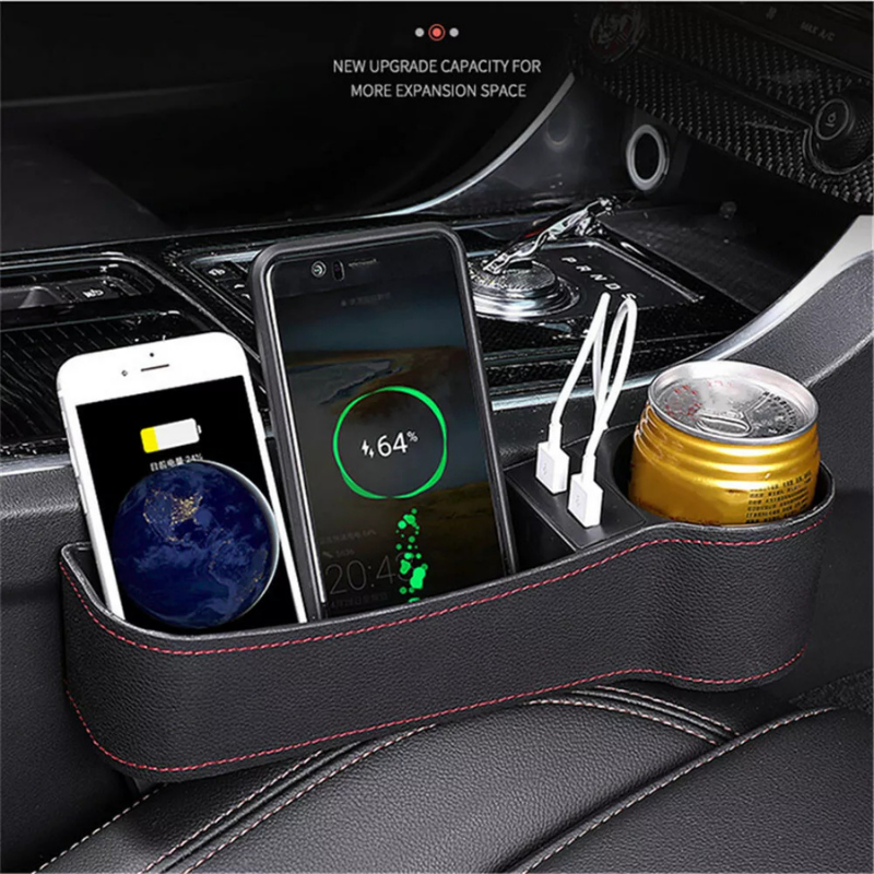 AquaFlameLiving™ - Car Seat Gap Pocket Organizer Filler Dual USB Cup Holder Keys Phone Storage Box
