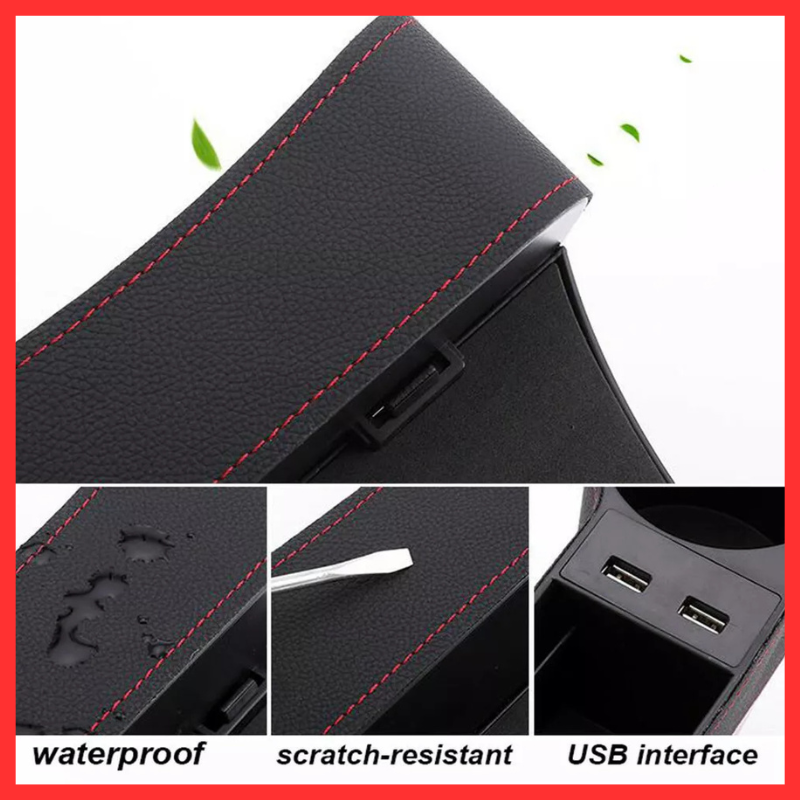 AquaFlameLiving™ - Car Seat Gap Pocket Organizer Filler Dual USB Cup Holder Keys Phone Storage Box