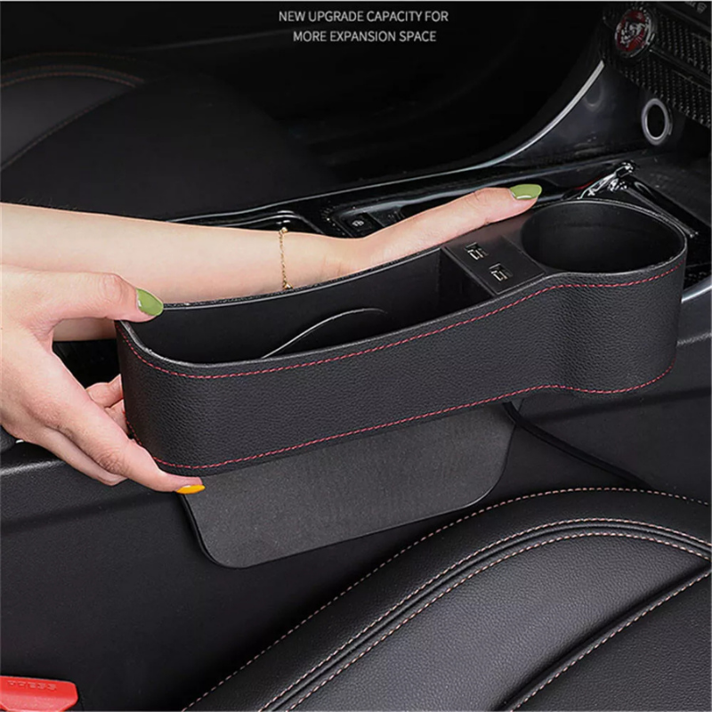 AquaFlameLiving™ - Car Seat Gap Pocket Organizer Filler Dual USB Cup Holder Keys Phone Storage Box
