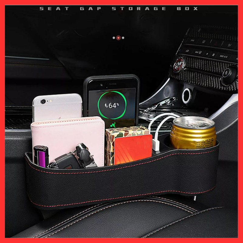 AquaFlameLiving™ - Car Seat Gap Pocket Organizer Filler Dual USB Cup Holder Keys Phone Storage Box