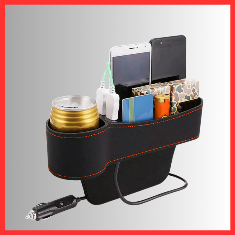 AquaFlameLiving™ - Car Seat Gap Pocket Organizer Filler Dual USB Cup Holder Keys Phone Storage Box