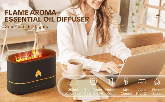 AquaFlameLiving™ - USB Air Humidifier Essential Oil Aroma Diffuser 3D Flame Mist Home Decor