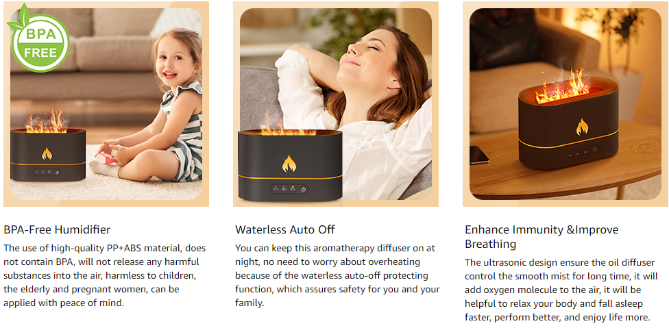 AquaFlameLiving™ - USB Air Humidifier Essential Oil Aroma Diffuser 3D Flame Mist Home Decor