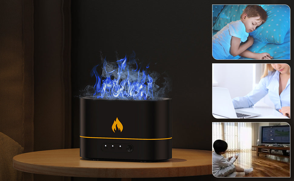 AquaFlameLiving™ - USB Air Humidifier Essential Oil Aroma Diffuser 3D Flame Mist Home Decor