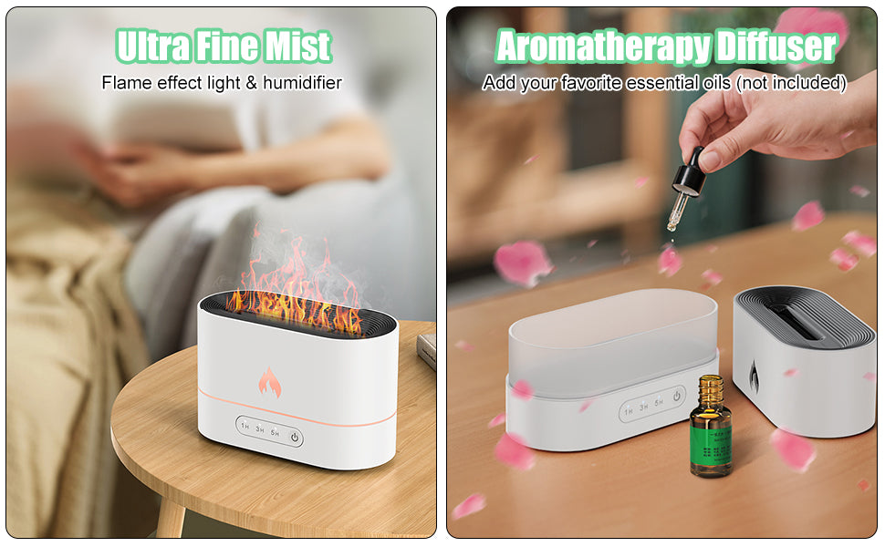 AquaFlameLiving™ - USB Air Humidifier Essential Oil Aroma Diffuser 3D Flame Mist Home Decor