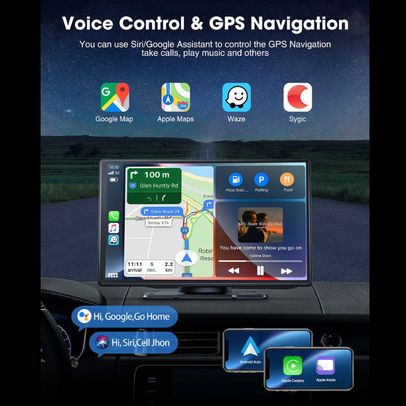 AquaFlameLiving™ - 9" Touch Screen Car Stereo Wireless Apple Car Play Android Auto +Backup Camera
