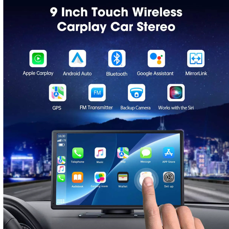 AquaFlameLiving™ - 9" Touch Screen Car Stereo Wireless Apple Car Play Android Auto +Backup Camera