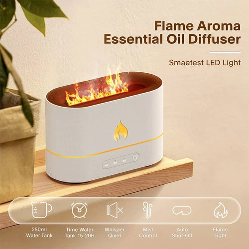 AquaFlameLiving™ - USB Air Humidifier Essential Oil Aroma Diffuser 3D Flame Mist Home Decor