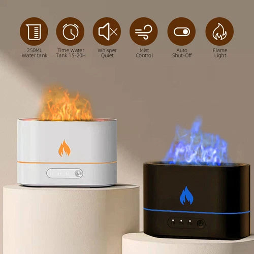 AquaFlameLiving™ - USB Air Humidifier Essential Oil Aroma Diffuser 3D Flame Mist Home Decor